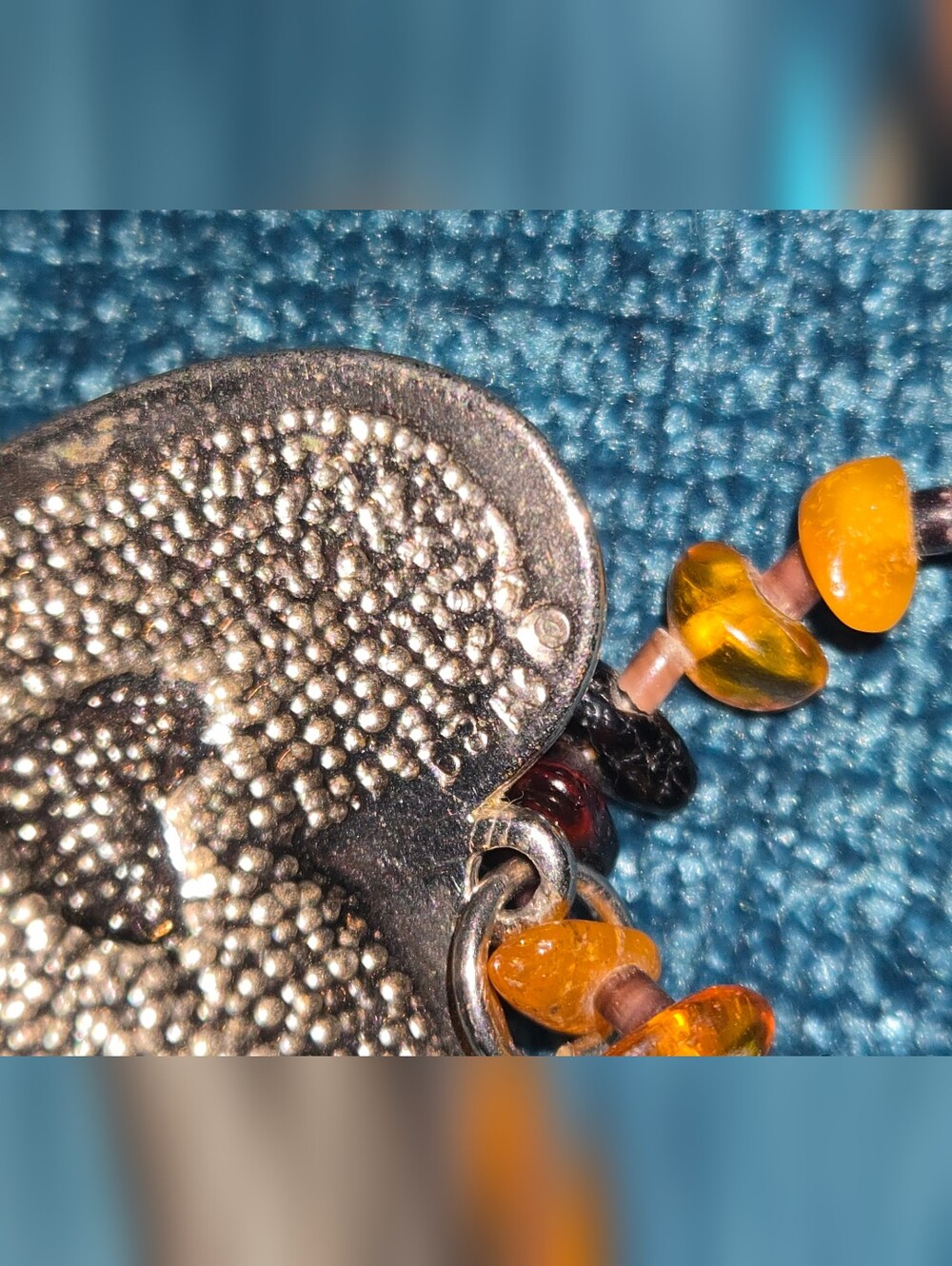 Turquoise Heart Pendant Necklace Sterling Silver with Amber Bead Accents 26 inch - Picture 5 of 7